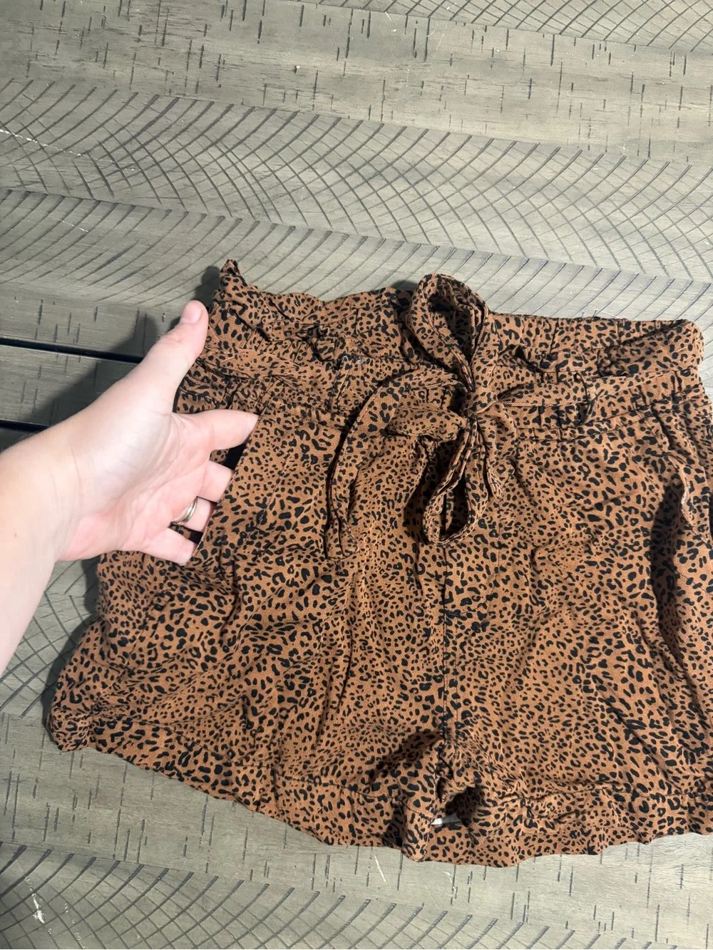 Thread & Supply Brown and Black Animal Print High-Waist Tie Shorts